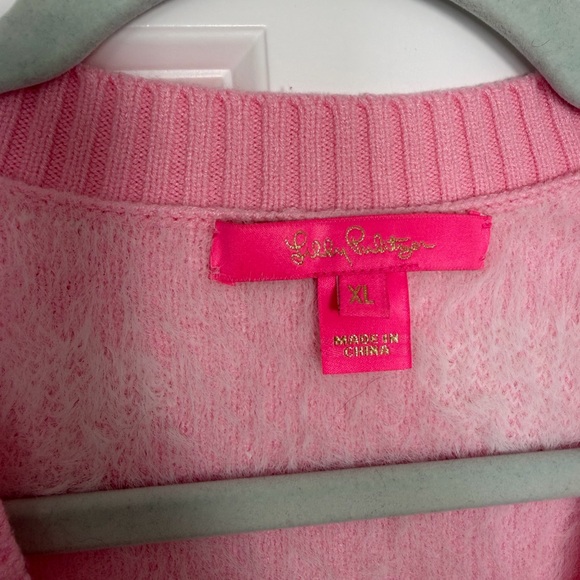 Lilly Pulitzer Keane Cardigan size XL light pink with white hearts - Picture 2 of 8